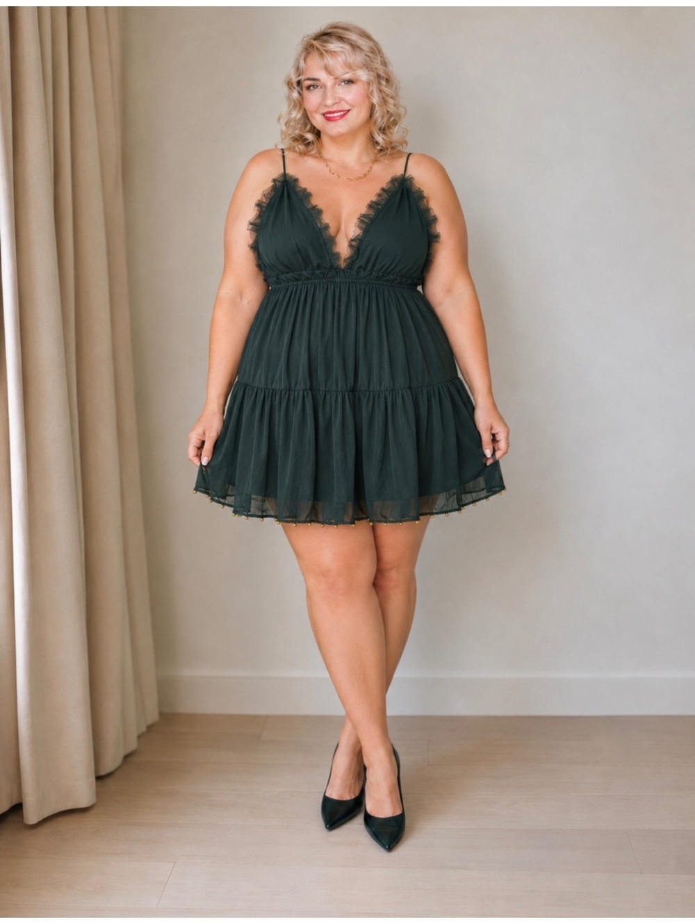 ASOS DESIGN Green Ruffle Mini Dress Women’s XL